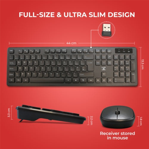 Juego de teclado y ratón inalámbricos de 2.4GHz con dongle USB para PC portátil de tamaño completo NUEVO