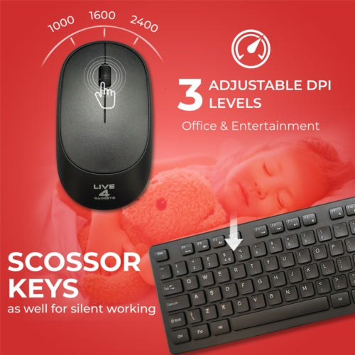Juego de teclado y ratón inalámbricos de 2.4GHz con dongle USB para PC portátil de tamaño completo NUEVO