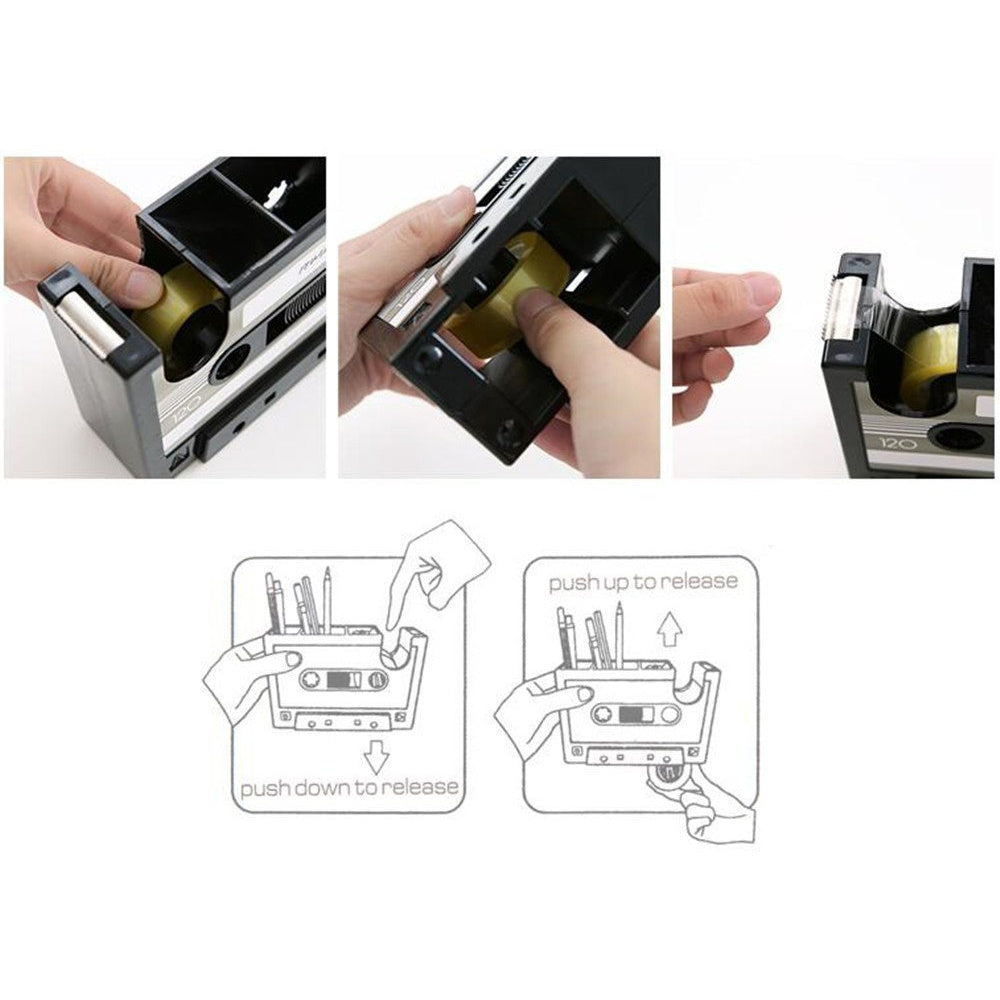 Dispensador de cintas de casete, soporte para bolígrafos, jarrón, maceta para lápices.