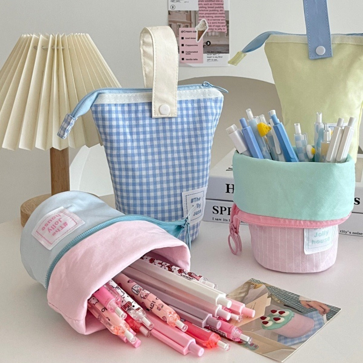 Estuche de lápiz y bolígrafo de pie plegable con compartimentos, bolsa de lápiz de gran capacidad, útiles escolares estéticos para chicas, chicos y adultos.