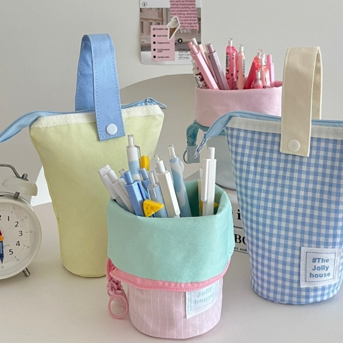 Estuche de lápiz y bolígrafo de pie plegable con compartimentos, bolsa de lápiz de gran capacidad, útiles escolares estéticos para chicas, chicos y adultos.
